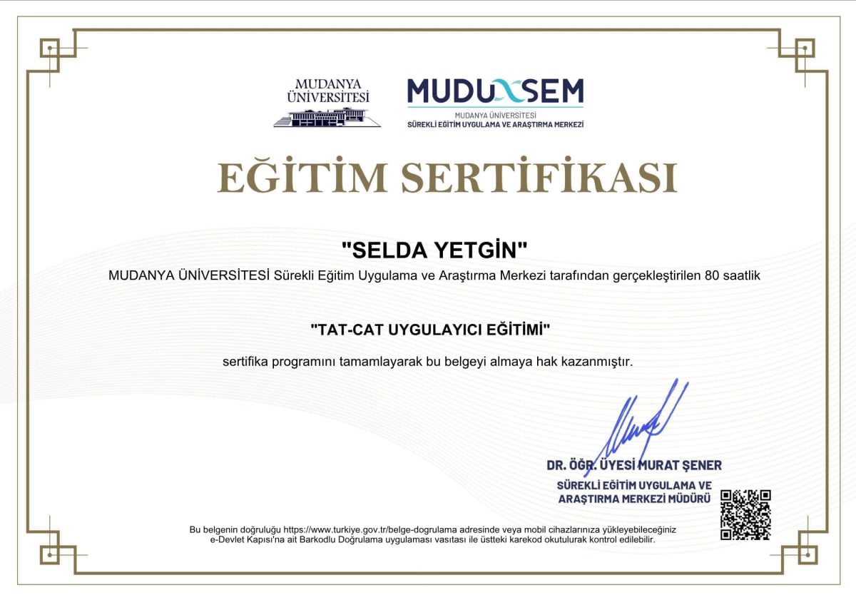 Manisa Psikolog - Selda Yetgin - Sertifika