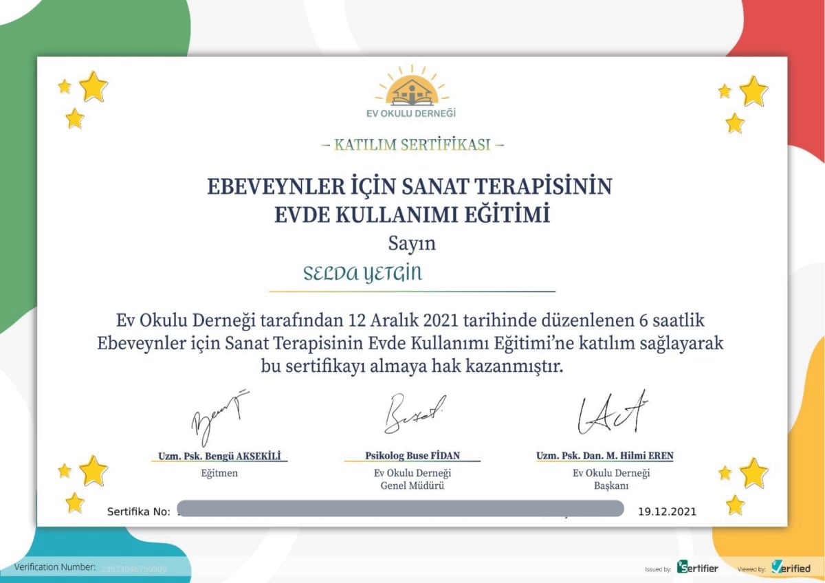 Manisa Psikolog - Selda Yetgin - Sertifika