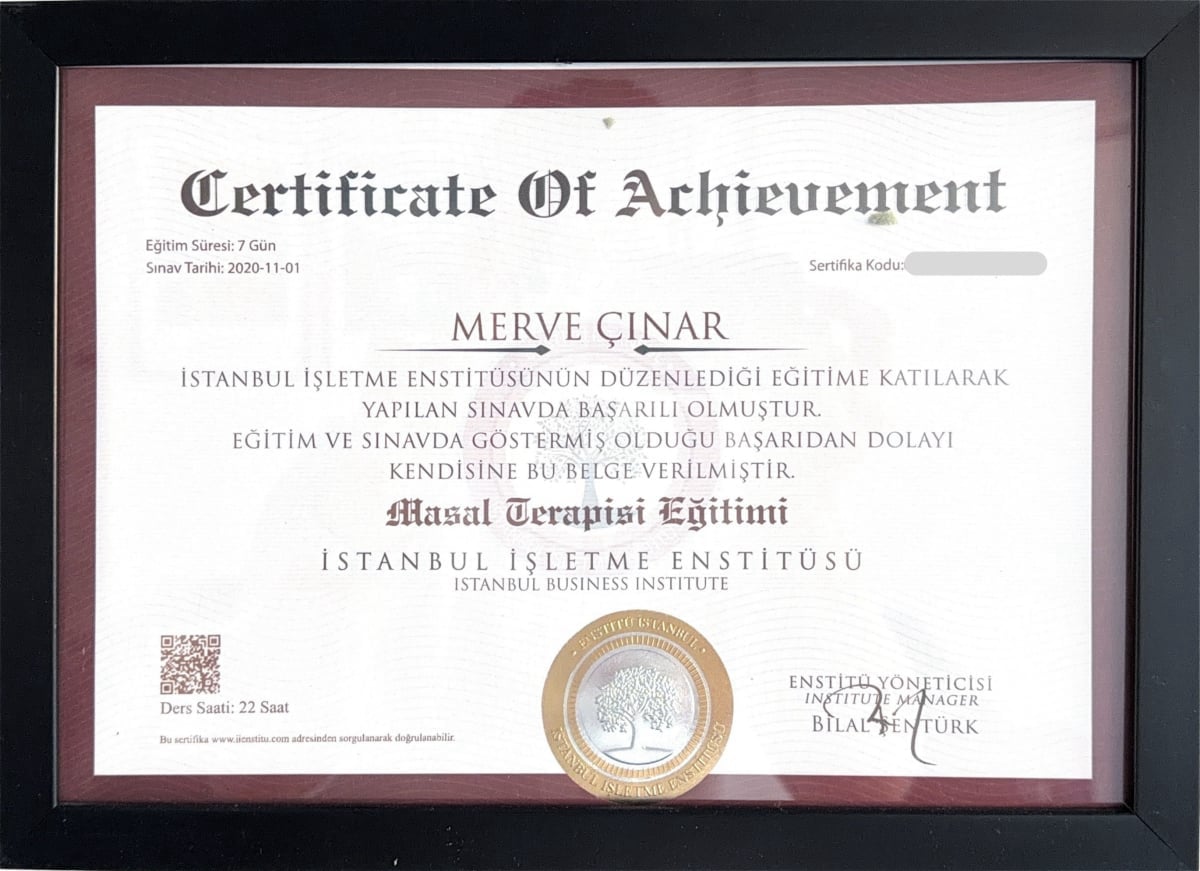 Manisa Psikolog - Merve Cinar - Sertifika